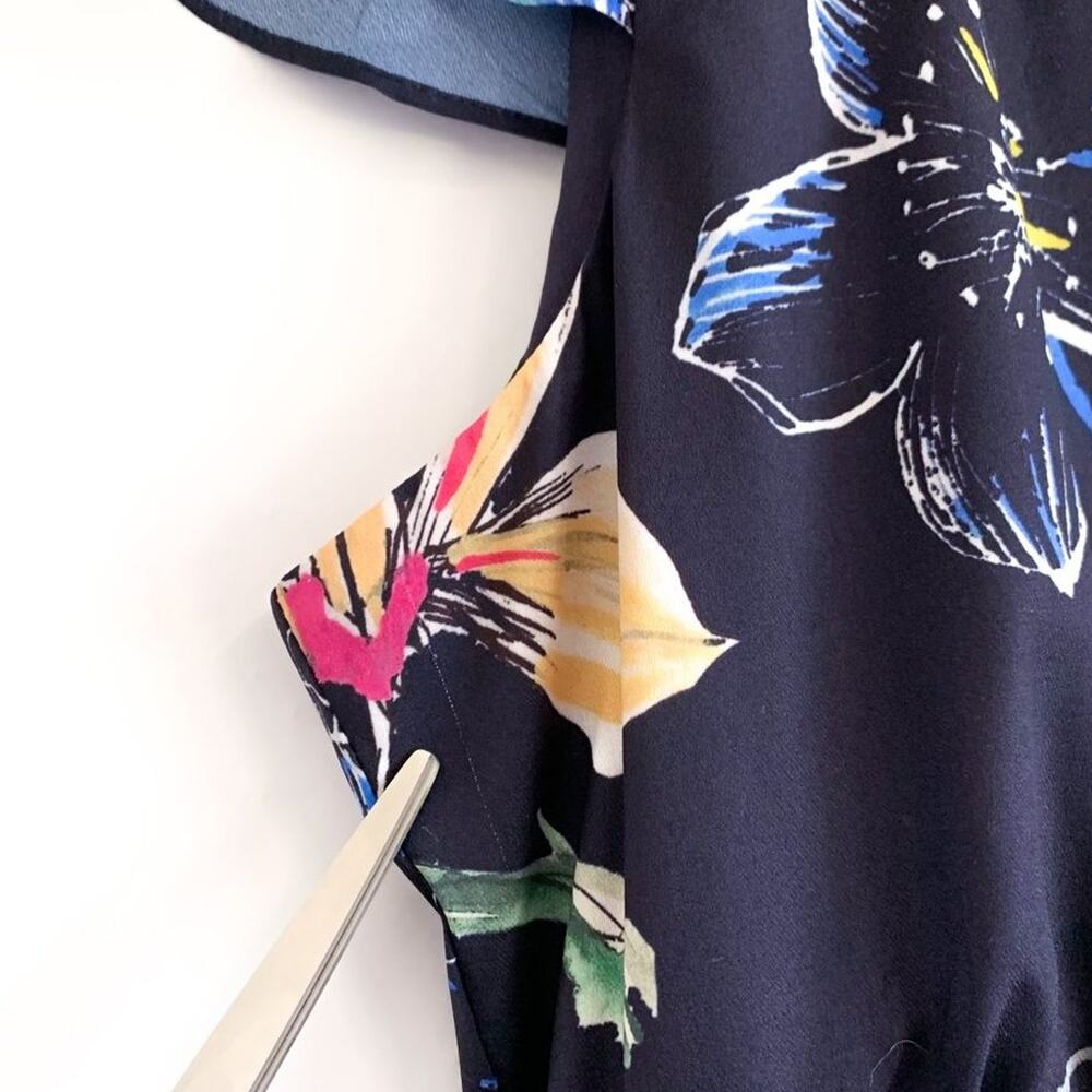Parker Cosmic Fleur Flutter Short Sleeve Mini Ruffle Dress Navy Multi Small - Picture 16 of 16